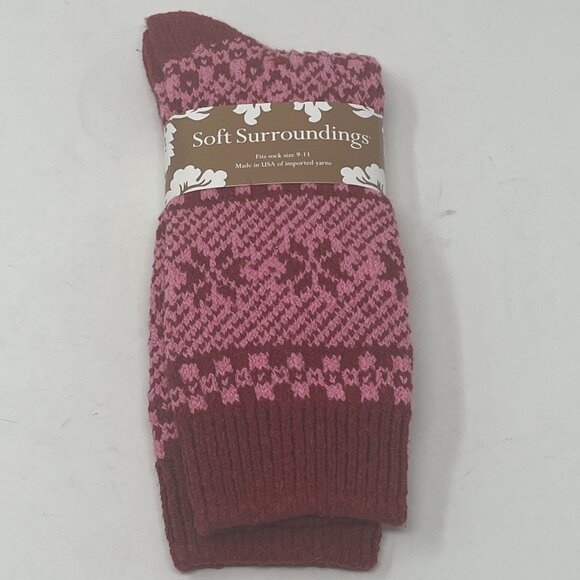 NWT Soft Surroundings socks 'Snowed In' cherry women's pink red snowflake - Picture 1 of 4